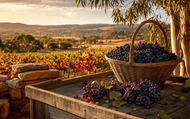 Illustrative vineyard scene for Alkina Wine Estate — not an actual photo of the winery