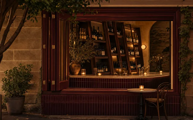 Illustrative wine-bar scene for Apéritif & Co — not an actual photo of the venue