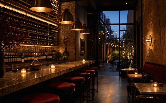 Illustrative wine-bar scene for Besk — not an actual photo of the venue