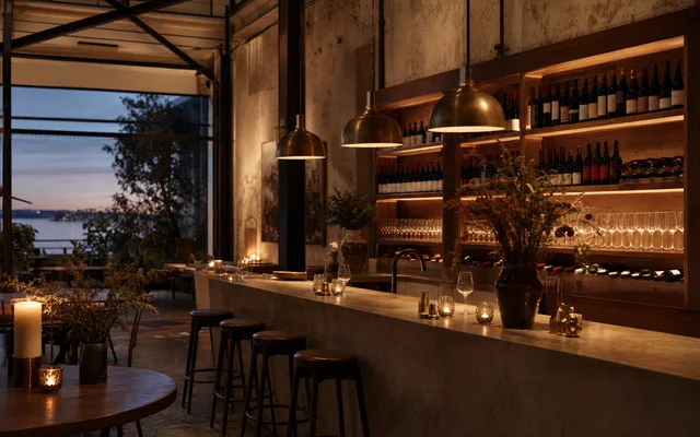 Illustrative wine-bar scene for bibo Wine Bar — not an actual photo of the venue