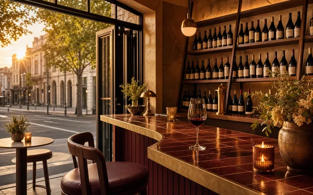 Illustrative wine-bar scene for City Wine Shop — not an actual photo of the venue