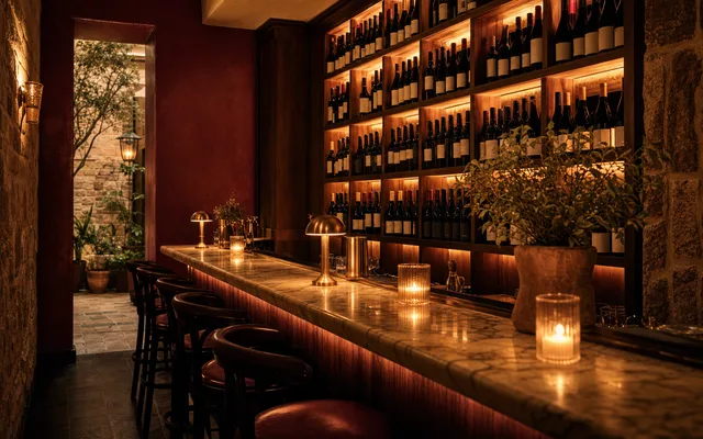 Illustrative wine-bar scene for East End Cellars — not an actual photo of the venue