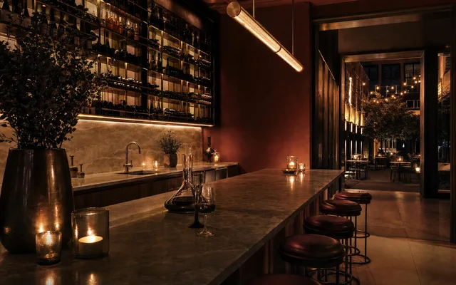 Illustrative wine-bar scene for Fantôme Wine Bar & Restaurant — not an actual photo of the venue