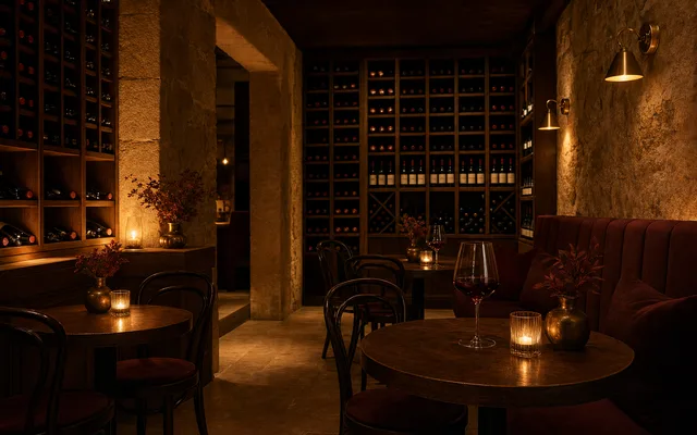 Illustrative wine-bar scene for Grape Food and Wine Bar — not an actual photo of the venue