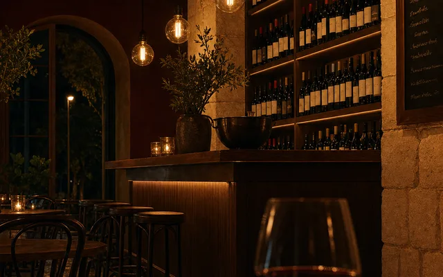Illustrative wine-bar scene for Il Lido Italian Canteen — not an actual photo of the venue