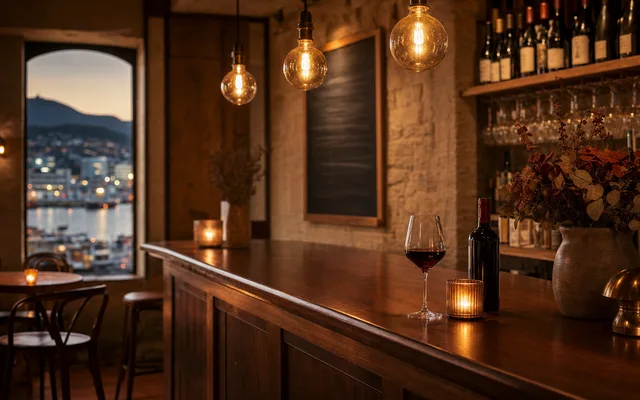 Illustrative wine-bar scene for Lucinda — not an actual photo of the venue