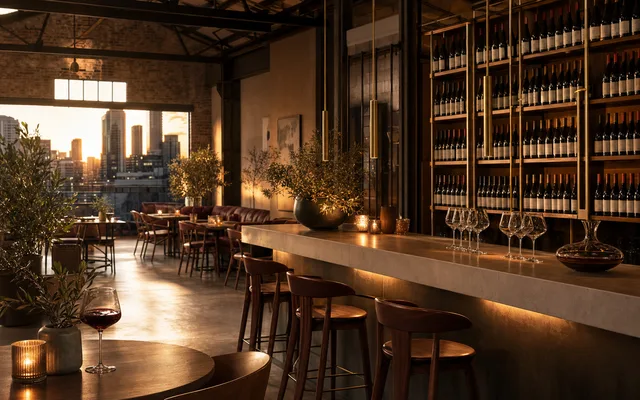 Illustrative wine-bar scene for Mr Chester Wine Bar & Bistro — not an actual photo of the venue