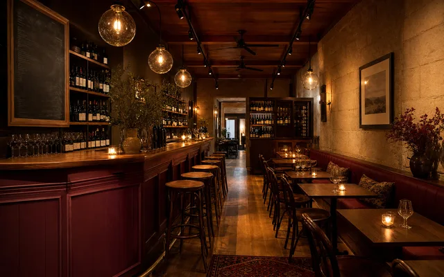 Illustrative wine-bar scene for Pitzi — not an actual photo of the venue
