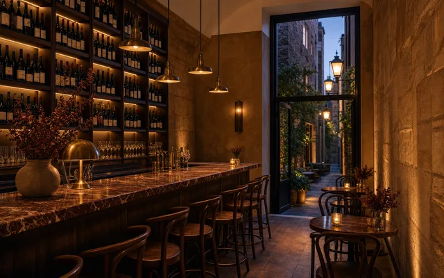 Illustrative wine-bar scene for Rizla — not an actual photo of the venue