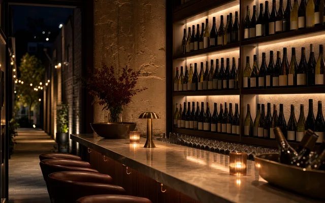 Illustrative wine-bar scene for Romanée Wine Bar — not an actual photo of the venue