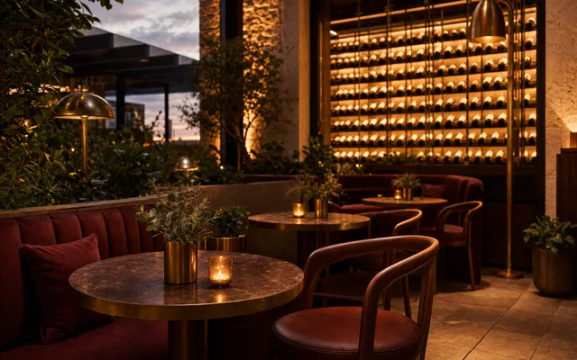 Illustrative wine-bar scene for Such and Such — not an actual photo of the venue