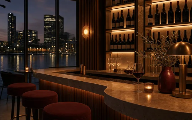 Illustrative wine-bar scene for The Moon — not an actual photo of the venue