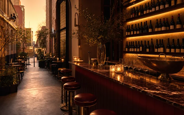 Illustrative wine-bar scene for The Shorehouse — not an actual photo of the venue