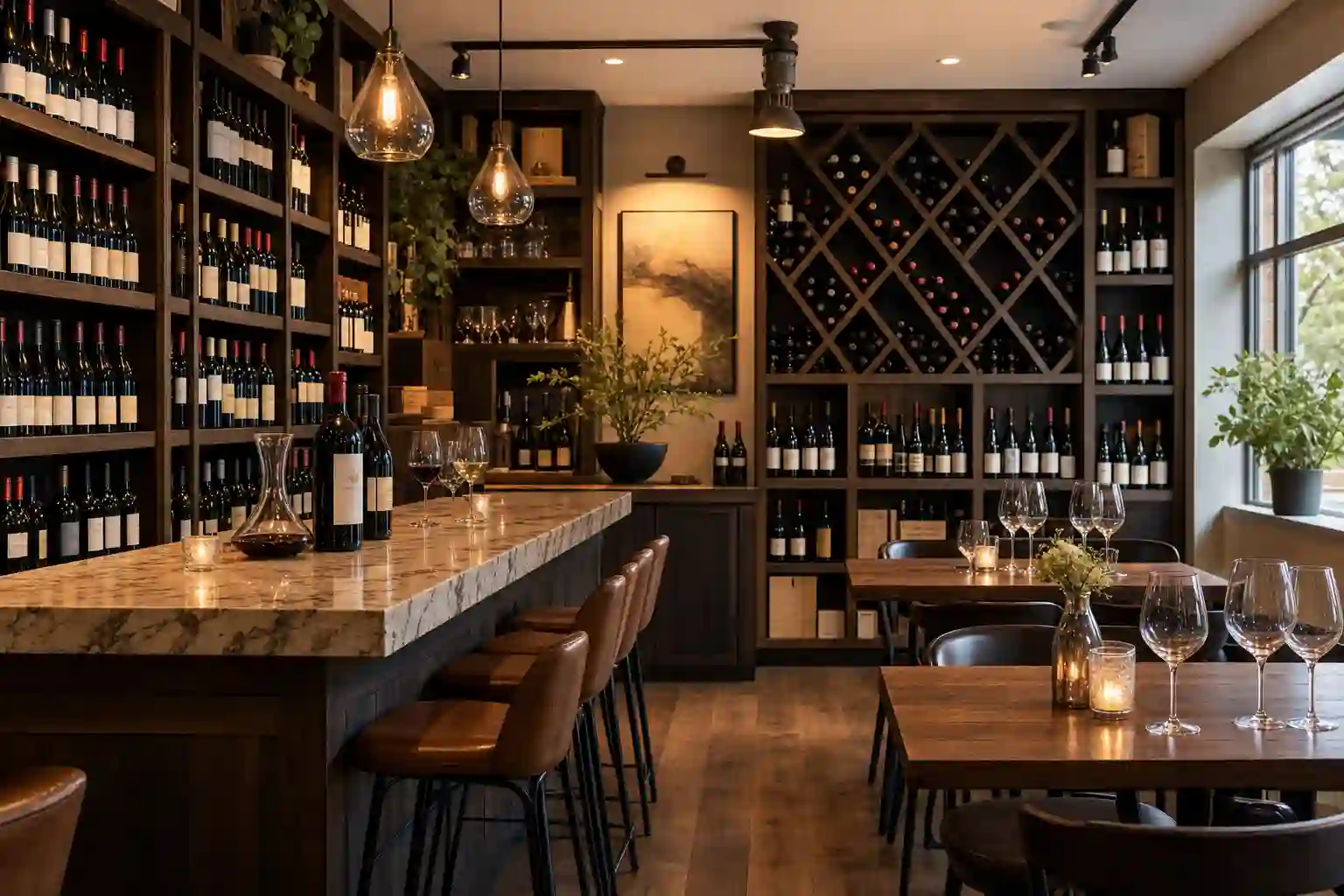 Illustrative wine-bar and bottle-shop scene for Union Cellars &mdash; not an actual photo of the venue