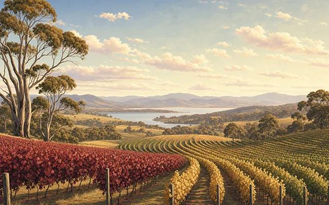 Illustrative vineyard scene for Freycinet Vineyard — not an actual photo of the winery