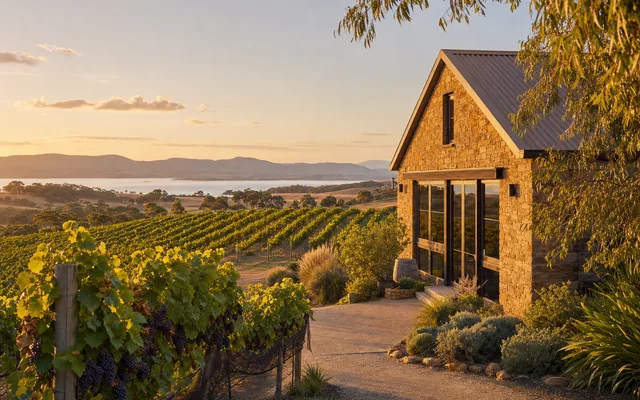 Illustrative vineyard scene for Frogmore Creek — not an actual photo of the winery