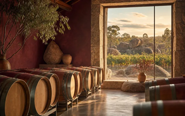 Illustrative vineyard scene for Golden Grove Estate — not an actual photo of the winery