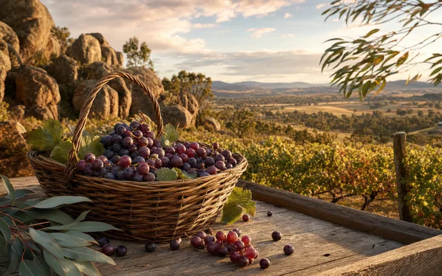 Illustrative vineyard scene for Granite Belt Winery (Pyramids Road Wines) — not an actual photo of the winery