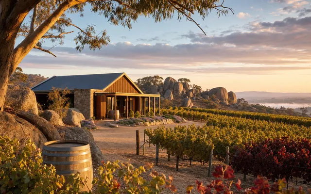Illustrative vineyard scene for Heritage Estate Wines (Granite Belt Wines Pty Ltd) — not an actual photo of the winery