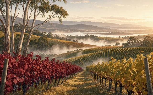 Illustrative vineyard scene for Home Hill Winery — not an actual photo of the winery