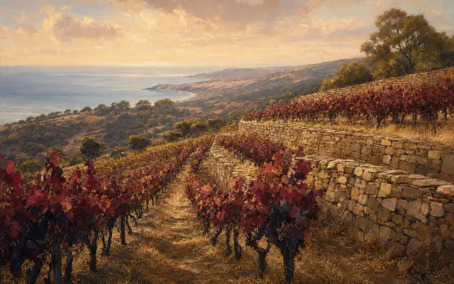 Illustrative vineyard scene for Koomilya — not an actual photo of the winery