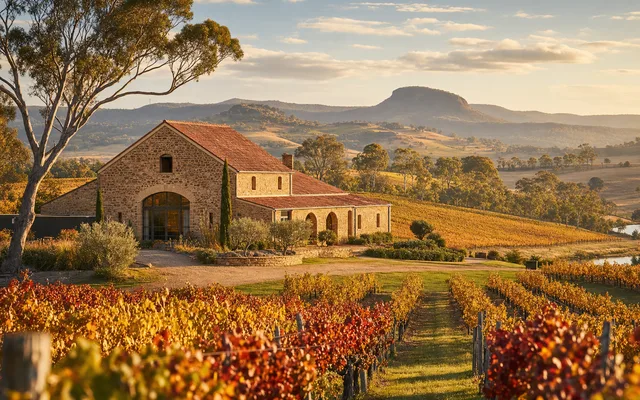 Illustrative vineyard scene for Kooroomba Vineyard and Lavender Farm — not an actual photo of the winery