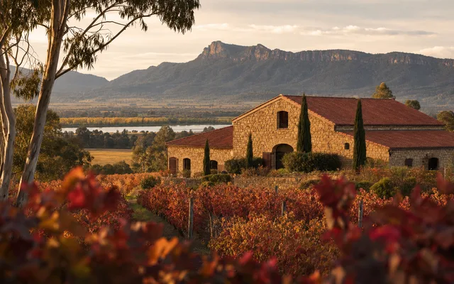 Illustrative vineyard scene for Lake's Folly — not an actual photo of the winery