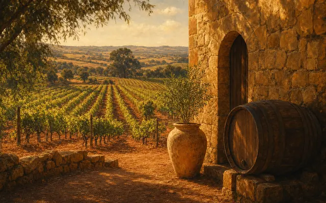 Illustrative vineyard scene for Penfolds — not an actual photo of the winery