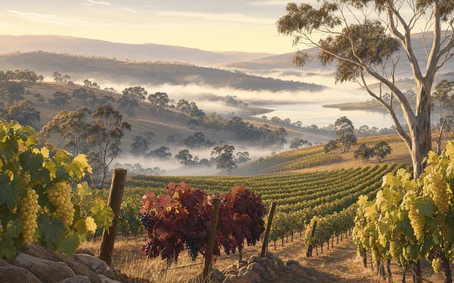 Illustrative vineyard scene for Pressing Matters — not an actual photo of the winery