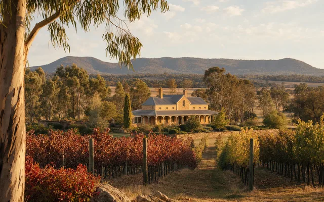 Illustrative vineyard scene for Surveyors Hill Vineyards — not an actual photo of the winery