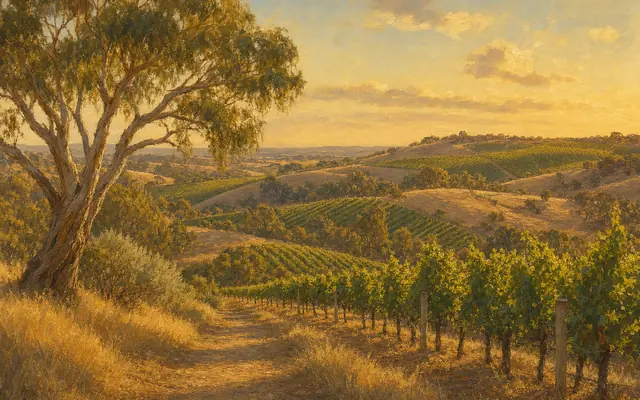 Illustrative vineyard scene for Thistledown Wines — not an actual photo of the winery