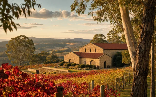 Illustrative vineyard scene for Witches Falls Winery — not an actual photo of the winery