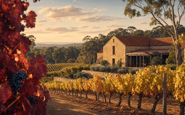 Illustrative vineyard scene for Woodlands Wines — not an actual photo of the winery
