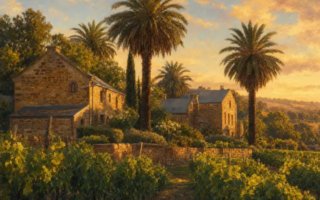 Illustrative vineyard scene for Yalumba — not an actual photo of the winery