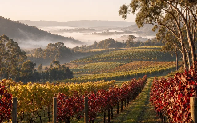 Illustrative vineyard scene for Yarra Yering — not an actual photo of the winery